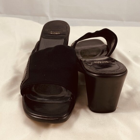 STUART WEITZMAN Black Canvas and Leather Wedge Slide - Picture 2 of 4